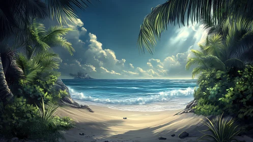 Tropical Beach Framed by Palms and Vegetation