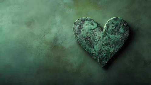 Weathered Green Heart: Textured Patina Wall Sculpture.