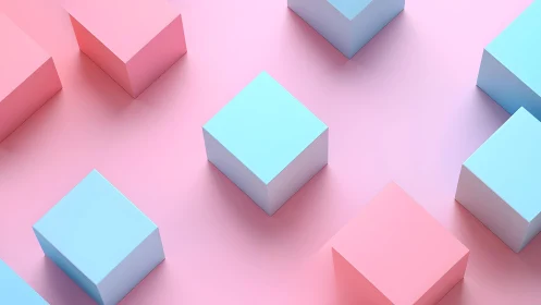 Soft pastel cubes drifting over a dreamy pink field.