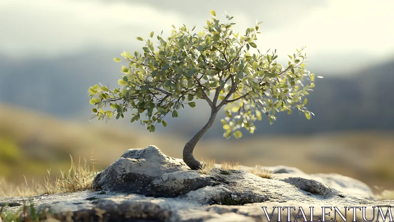 Tiny cliffside tree balances sunlight and stone with grace