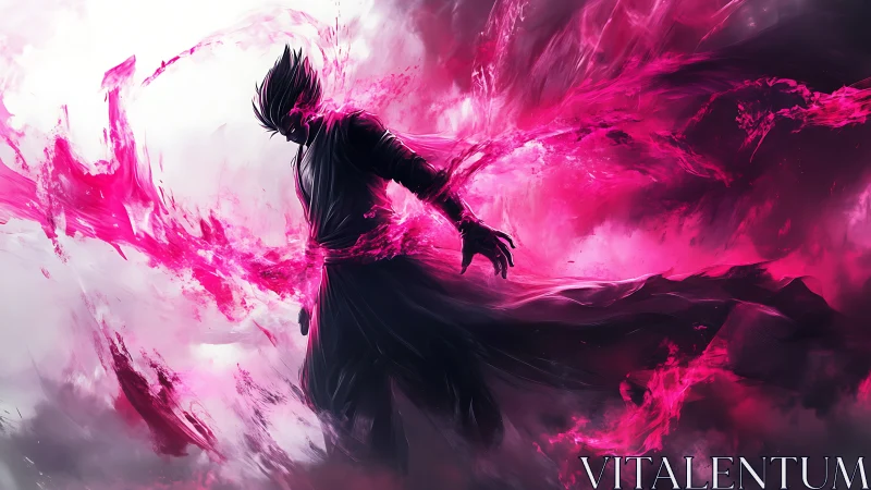 Dark warrior wreathed in explosive pink energy storm.