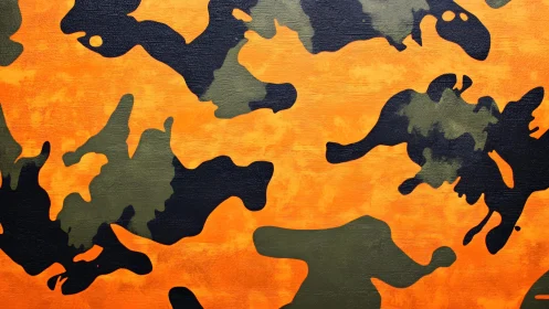 Bold orange and green camouflage pattern in modern graphic style.