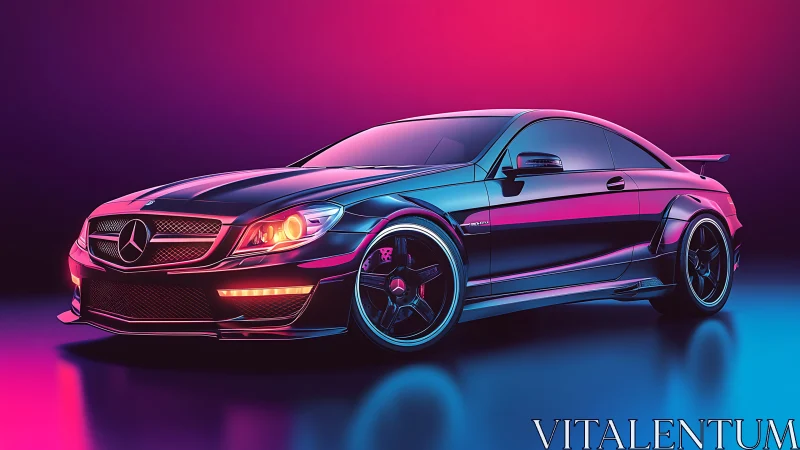 Sleek neon sports coupe glides through glowing city light