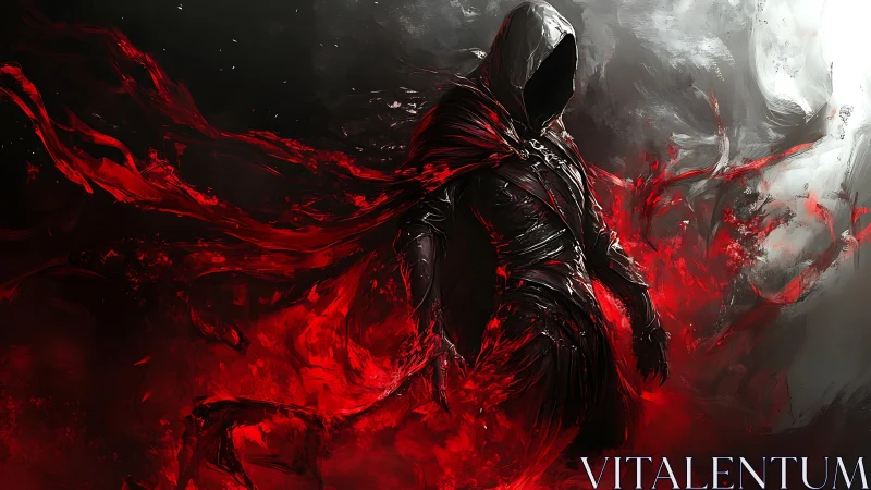 Hooded voidwalker wrapped in feral ribbons of living crimson.