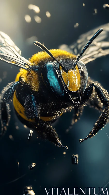 Macro 3D study of a hovering bee with cinematic lighting.
