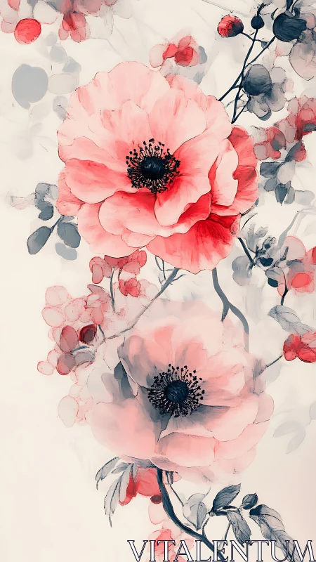 Watercolor Poppies in Soft Bloom and Gentle Repose
