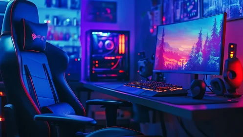Immersive gaming room glows with vibrant neon comfort