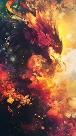 Inferno dragon erupts from swirling nebula of molten light.