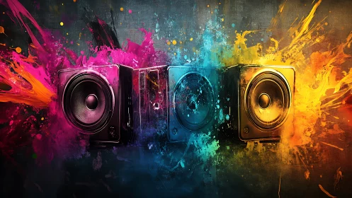 Color-splashed speakers turning loud music into vivid art.