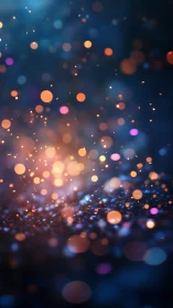 Glowing bokeh particles drift through deep cosmic haze.