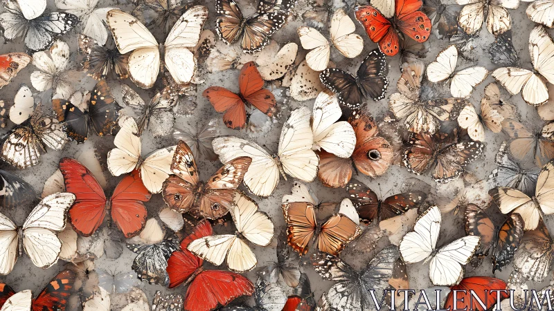 Delicate butterflies rest in a warm, vintage collage pattern