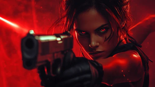 Cyberpunk assassin portrait with red neon tactical lighting.