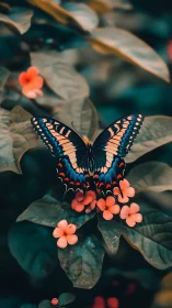Macro study of swallowtail butterfly on coral florets.