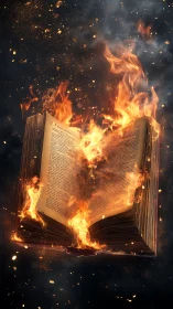 Book Engulfed in Brilliant Flames and Glowing Embers
