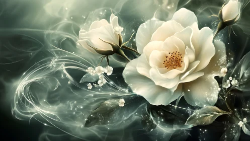 Luminous White Flowers Dance in Ethereal Light
