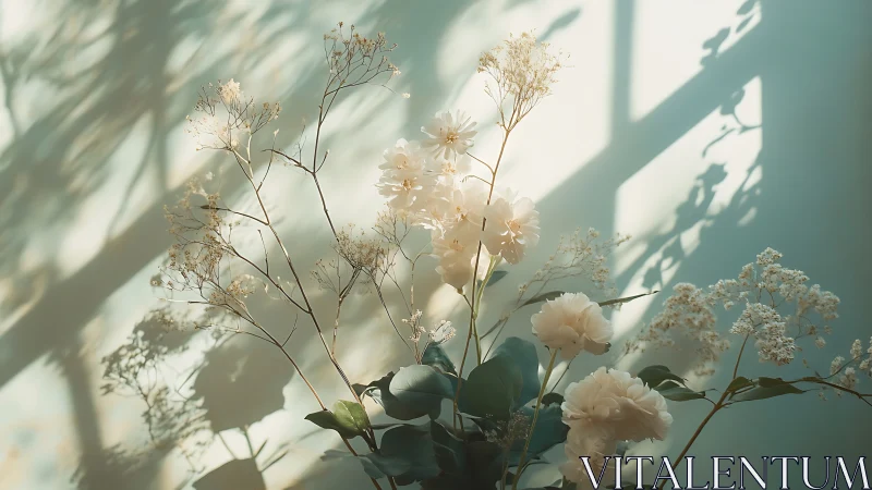 Delicate Whispers of Cream: Flowers Dancing Through Filtered Light.