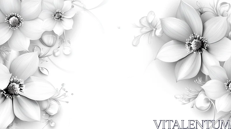 Delicate grayscale blooms bring peaceful elegance to life.