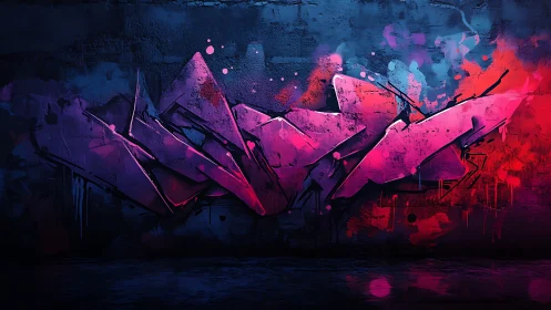 Neon magenta graffiti slices through deep urban blues.
