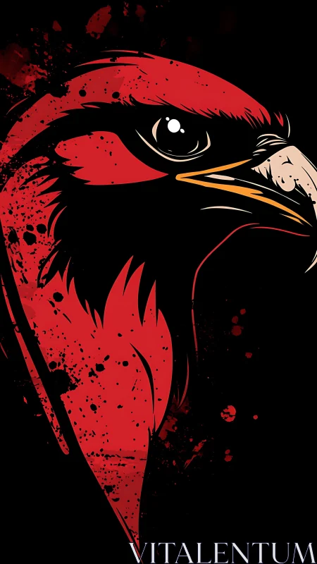 Red hawk profile graphic with splatter accents on black.