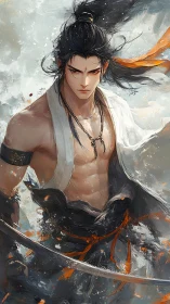 Stormforged warrior strides through swirling painted embers.