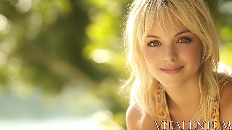 Sunlit blonde daydream amid softly melting garden greens.