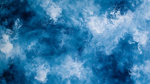 Cerulean stormclouds drift across an abstract painted sky.