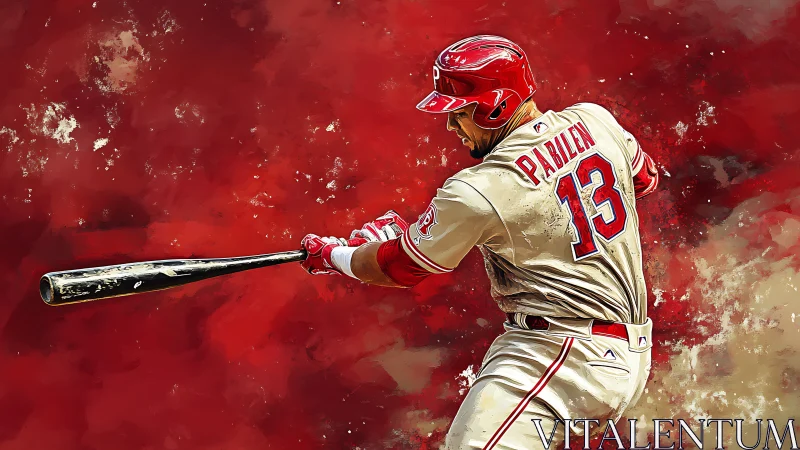 Dynamic digital painting of baseball hitter in mid swing
