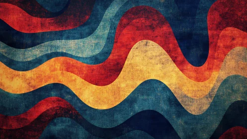Retro wave bands ripple across textured abstract canvas.