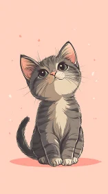 Gray Tabby Kitten with Cream Chest Sitting Alert.