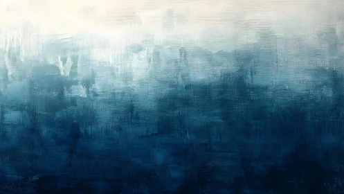 Abstract blue gradient painting with textured brush strokes.