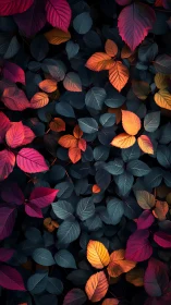 Chromatic leaf canopy with high-contrast teal, magenta and amber hues