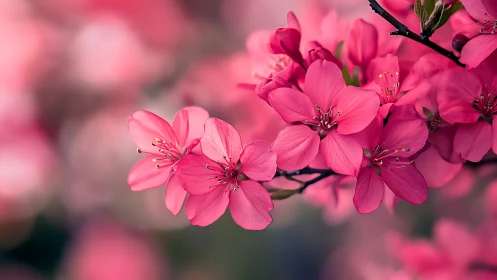 Pink flowering branch with shallow depth focus