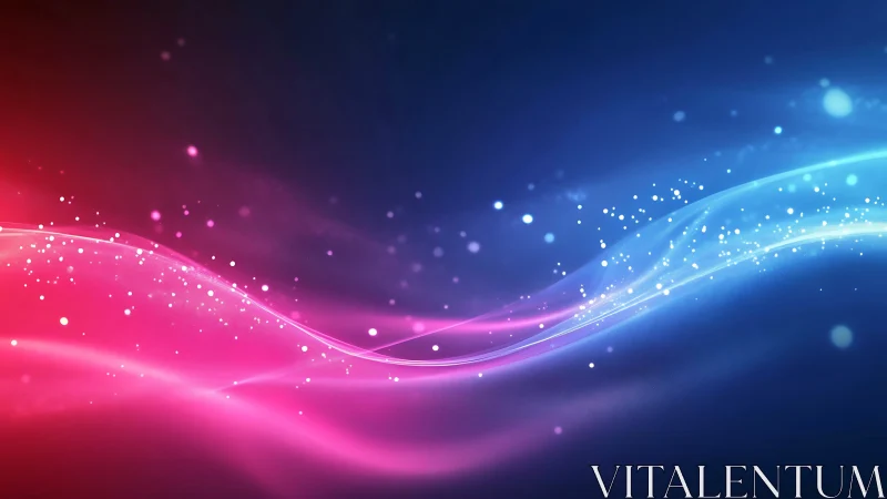 Vibrant pink and blue light waves on dark gradient background.