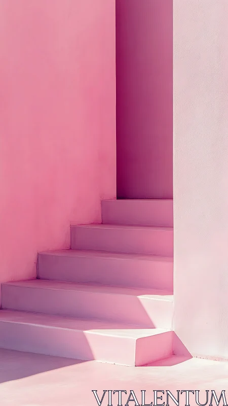 Monochrome pink concrete stairway and adjacent walls.