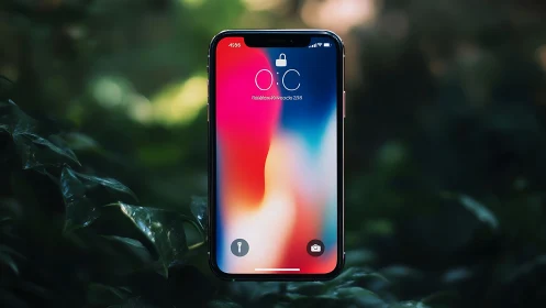 iPhone X Locked Screen Displaying Gradient Wallpaper in Natural Setting
