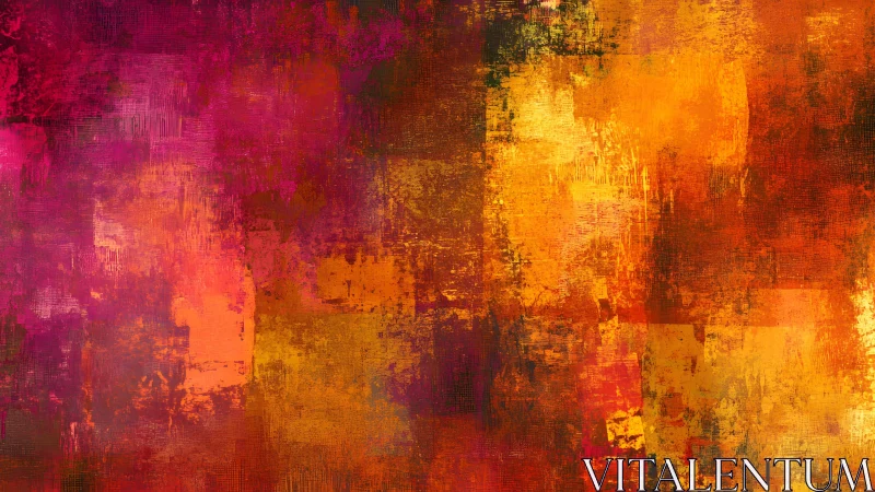 Vibrant Abstract Painting with Warm Red, Orange, and Yellow Hues.