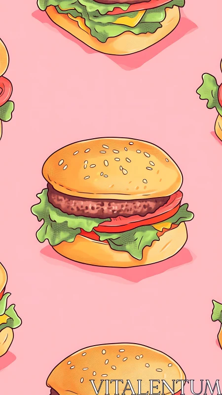 Digital burger pattern illustration with stylized pop shading.