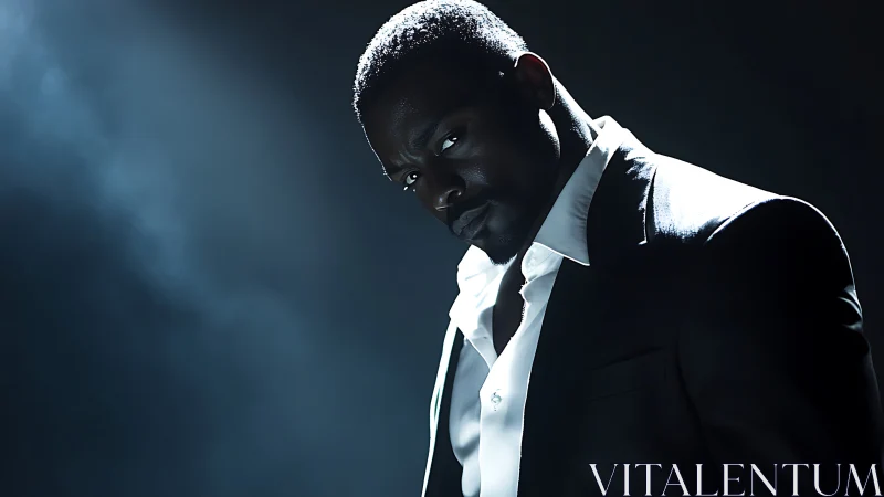 Low-key portrait of suited man under dramatic rim lighting