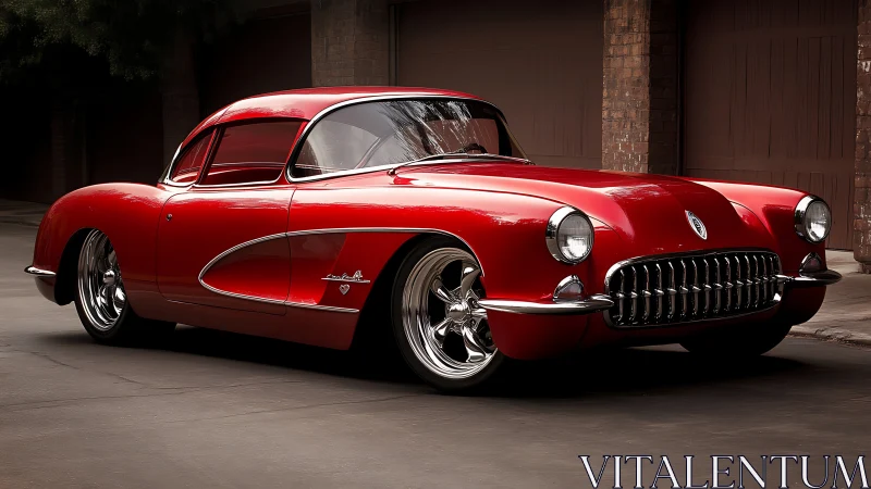 Restored red 1950s Corvette coupe with chrome custom wheels
