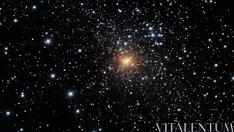 Stellar cluster core with dense golden nucleus and blue halo.