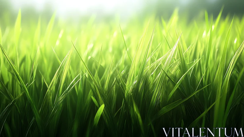 Sunlit blades of grass glow in a soft spring haze.