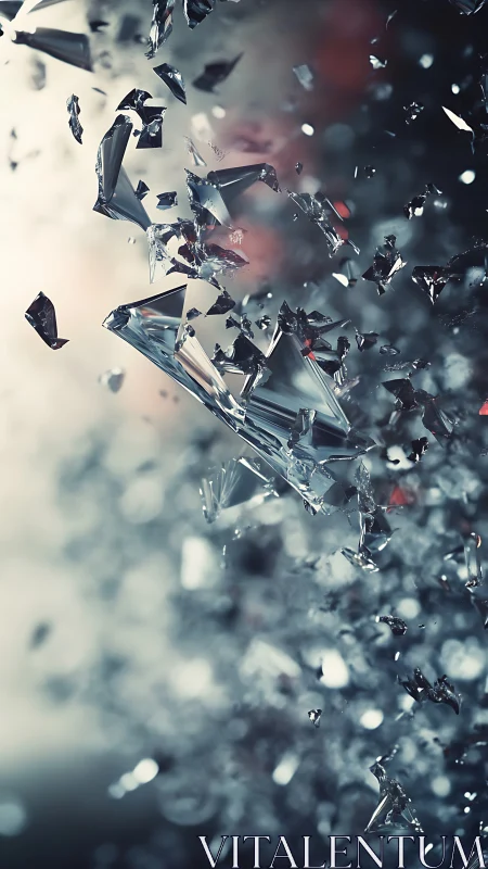 Ballistic dispersion of reflective glass shards in motion field.