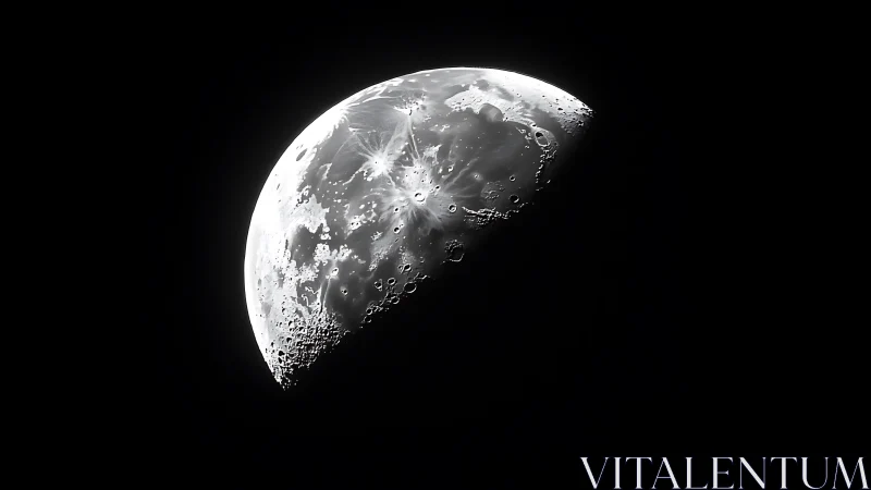 Crisp first quarter Moon with detailed cratered surface.