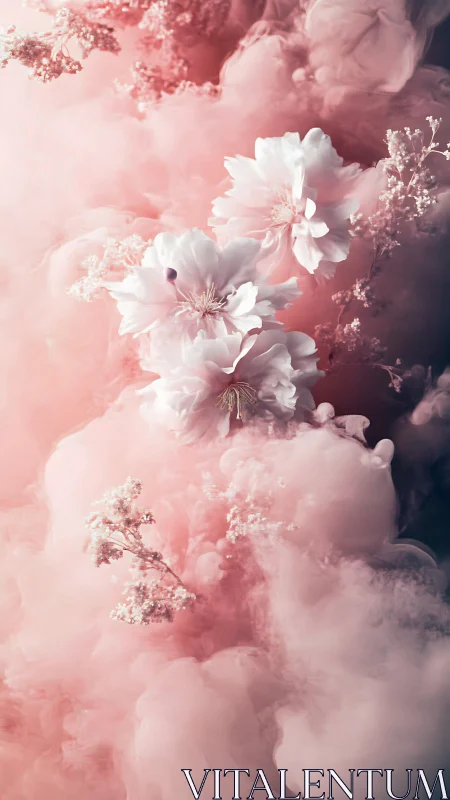 Volumetric pink vapor enveloping high-key floral structures.