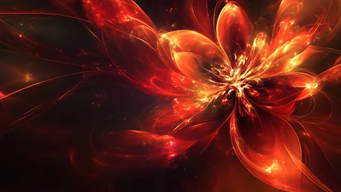 Radiant cosmic flower blooming in swirling ember light.