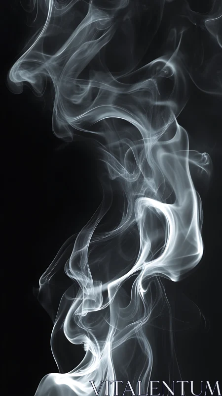 Ghostly white smoke curls upward against deep black void