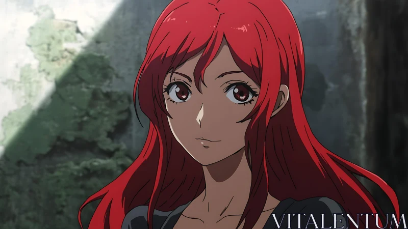 Red haired anime woman rendered in cinematic three quarter view