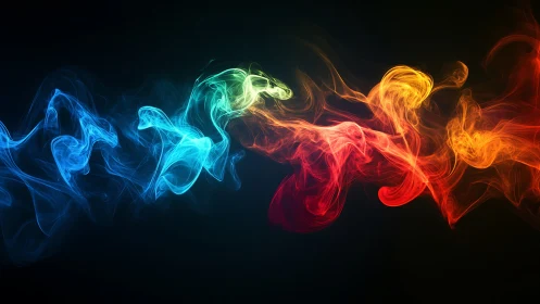 Chromatic smoke ribbons in dynamic abstract motion.