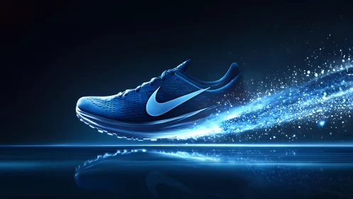 Electric blue running shoe surges forward in kinetic light
