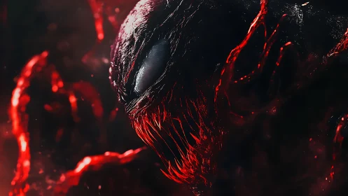 Sinister red-black alien creature with jagged mouth detail.